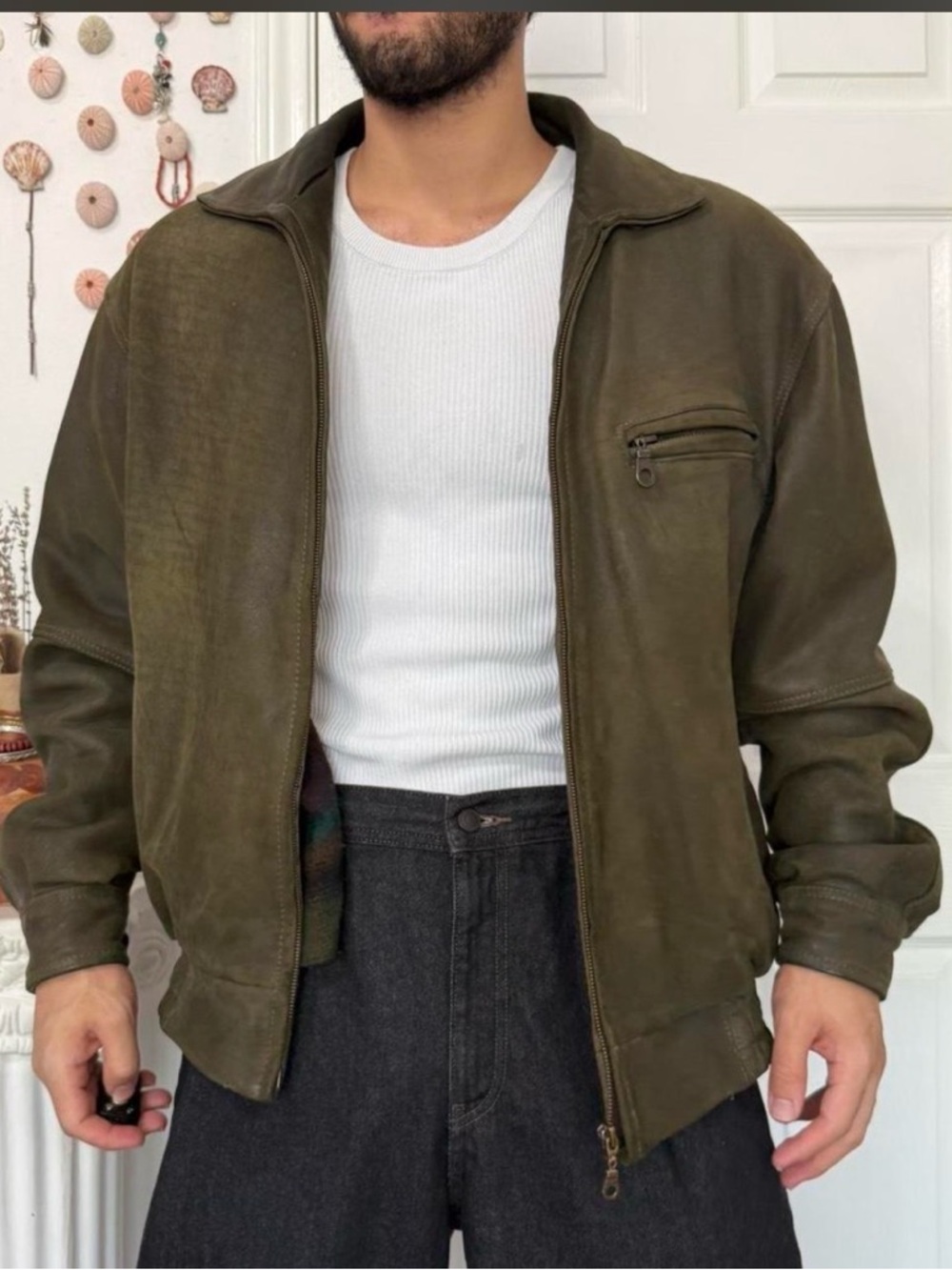 Men's Olive Zip-Front Bomber Jacket